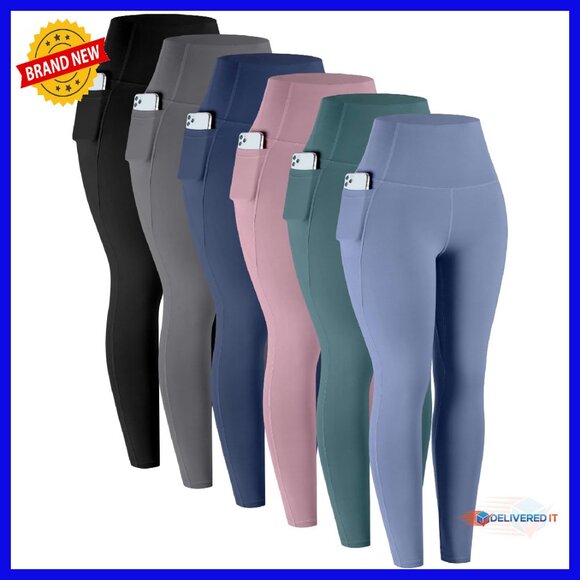 High Waisted Tummy Control Leggings with Pockets 6 Pack Soft Workout Yoga